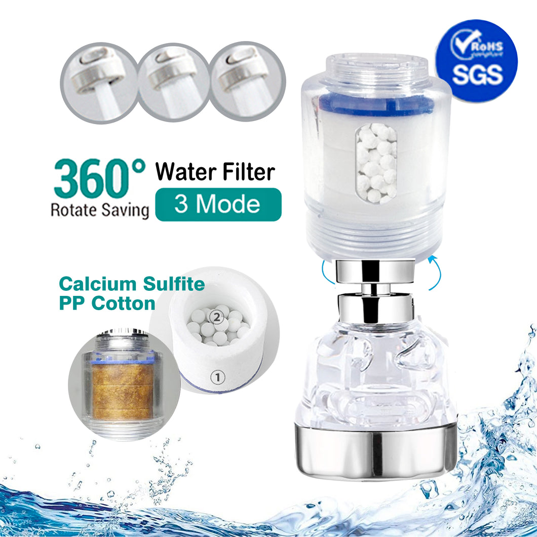(V2) 360° Rotate 3 Mode Water Filter Faucet Tap -PP Cotton Calcium Sulfite Filter