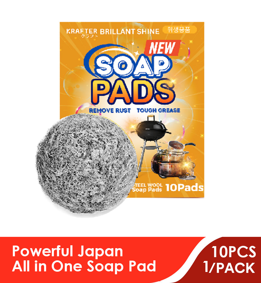 🥇(SG Stock) Krafter Korea All-in-one Bubble Loofah Wool Steel Soap Pad (10Pads/Box)