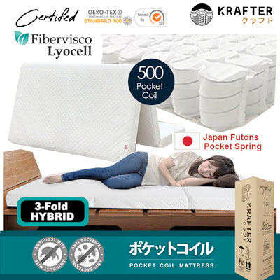 Japan Fibervisco™ Lyocell Tatami 500 Pocket Spring Hybrid 3-Fold Mattress