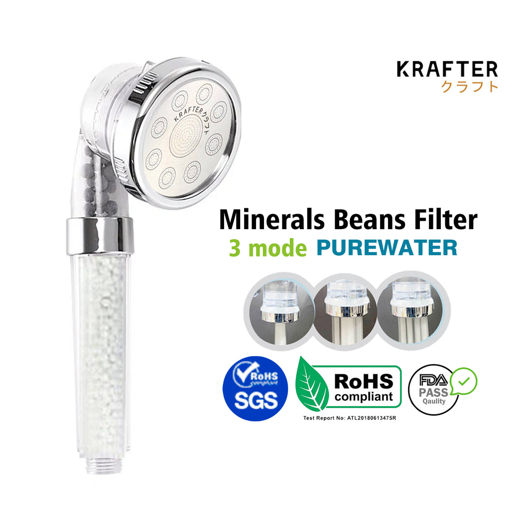 3 Mode High Pressure Showerhead With Anion Balls Filter