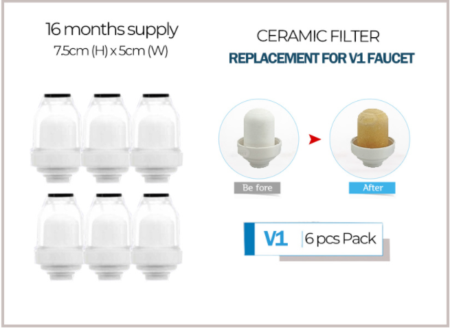 Pack of 6 Shower Filter Replacement  |  Purewater Korea  l  3 Stage  Patented Formula [Ceramic Filter Edition]